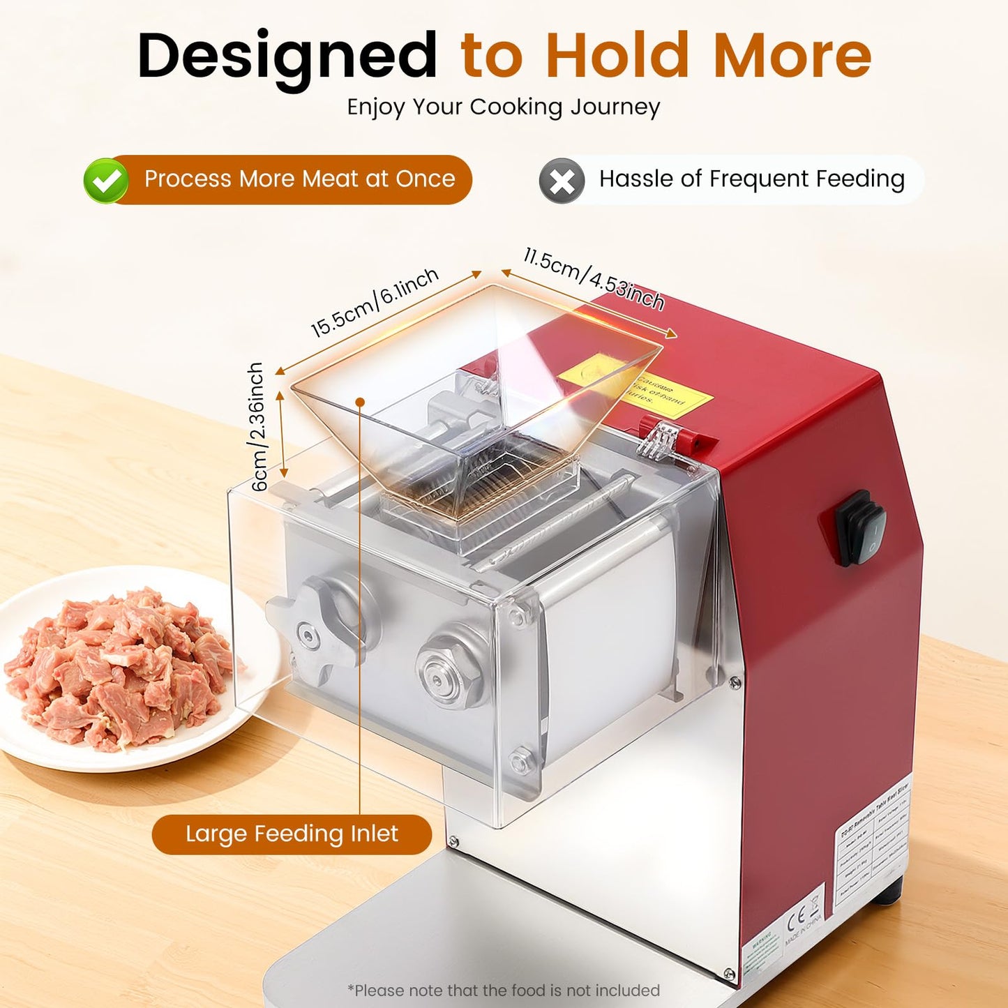 Meat Cutter Machine, 1100W Electric Slicer Cutting Machine Portable Commercial Meat Slicer with Raised Inlet & Stainless Steel Knife Comb for Home Kitchen Supermarket Beef Chicken Lamb