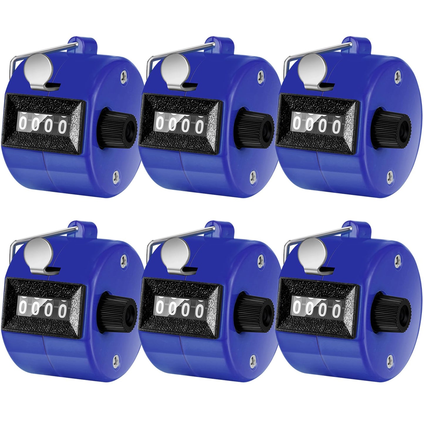 TOODOO 6 Pack Hand Tally Counter 4 Digit Mechanical Palm Clicker Plastic Hand Held Counter Clicker with Metal Finger Ring for School Golf Sports Events Office Stadium(Blue)