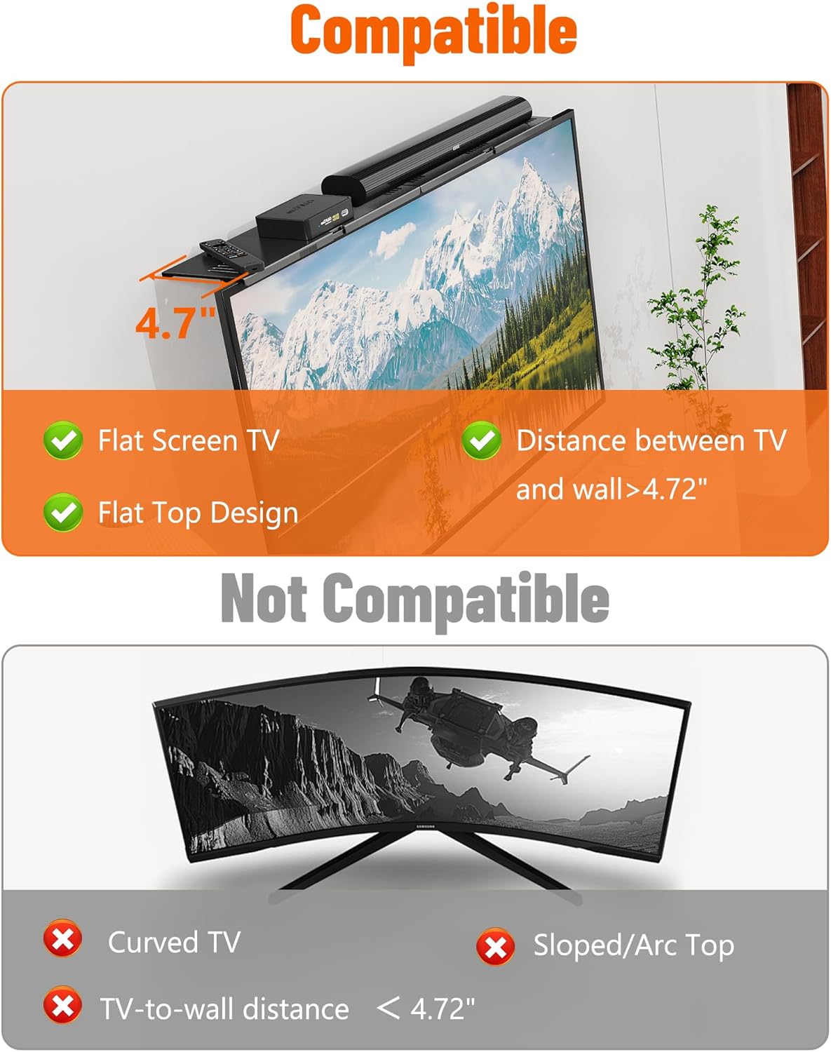 CUISIBOT 15 Lbs, 33.8x4.7inch Soundbar Mount, No Drilling Steel TV Top Shelf Fits Most of Sound Bars Up to Universal