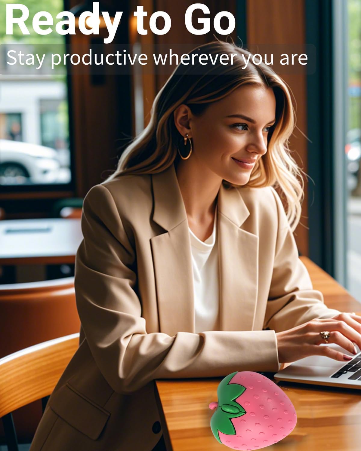 SHARE SUNSHINE Wireless Bluetooth Mouse Cute Pink Fruit Strawberry Shape Silent Portable Lightweight USB Optical