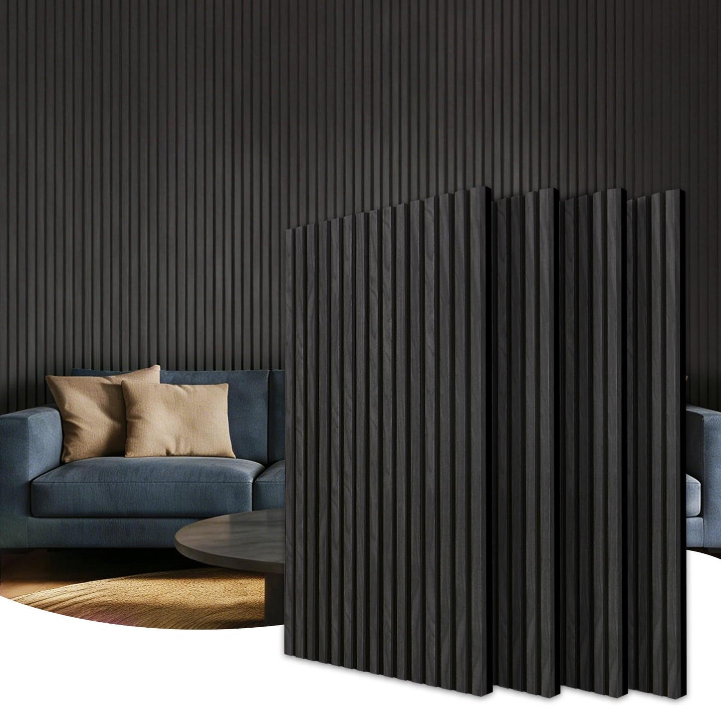 Acoustic Wood Slat Wall Panels - 4 Pack 47.2" × 23.6" Sound Proof Panels Noise Reduction for Home Office Studio, 3D Fluted Sound Dampening Absorbing Panels, Matte Black