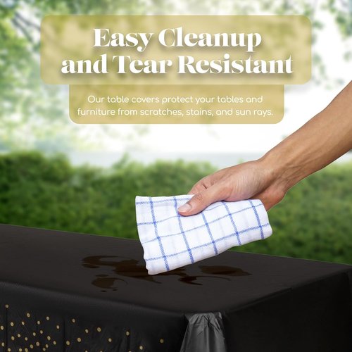 Grandipity Premium Disposable Plastic Tablecloth - Gold Dot on Black | 54" x 108" Rectangle Cover