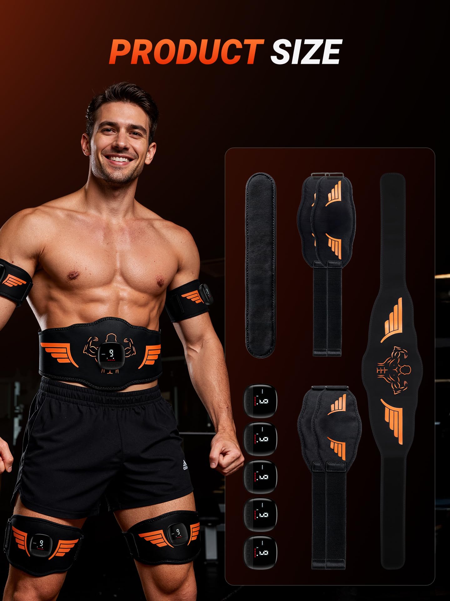 EMS Muscle Stimulator 5-Piece Set - Rechargeable Ab, Arms & Legs Stimulator for Core Strength, Body Toning & Workout Recovery, Suitable for Men & Women