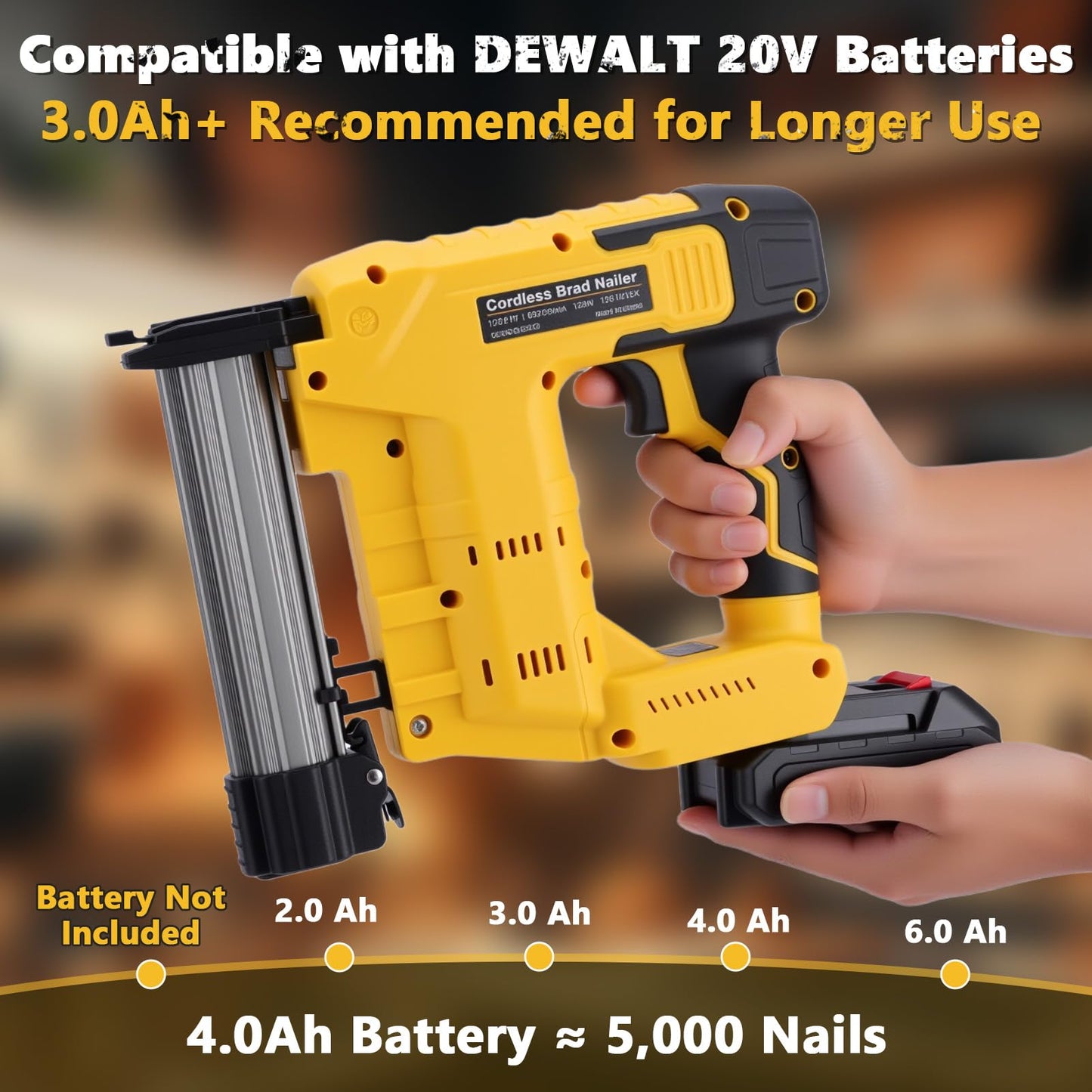 WODHMIEY Cordless 2 in 1 Brad Nailer & Staple, Battery Powered, Compatible with De W alt 20V (No Battery), 18 Gauges, Combo Single Mode, Safety Pin, Includes 400 Nails