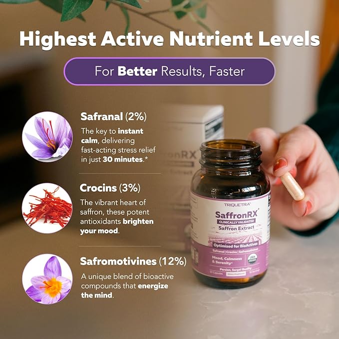 Organic Saffron Extract: Optimized Extract with Safromotivines, Safranal, and Crocins – Clinically Studied | Premium Persian Sargol Quality | Supports Mood, Calmness, and Relaxation – 3-Pack