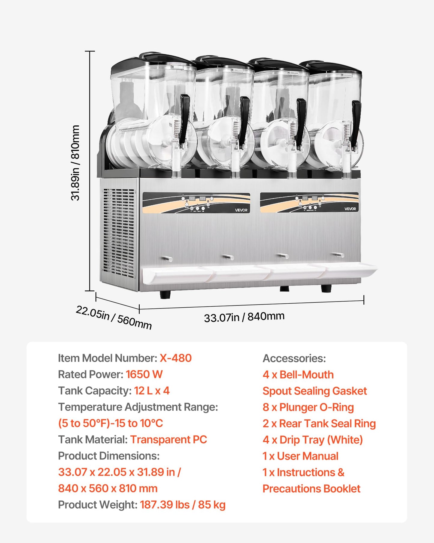 VEVOR Slushie Machine, 12L/3.17Gal x 4 Tank Commercial Slushy Maker, Frozen Drink Maker with Self-Cleaning, Margarita Machine for Restaurants Bars Party for Slushie, Margaritas, Milkshake & More