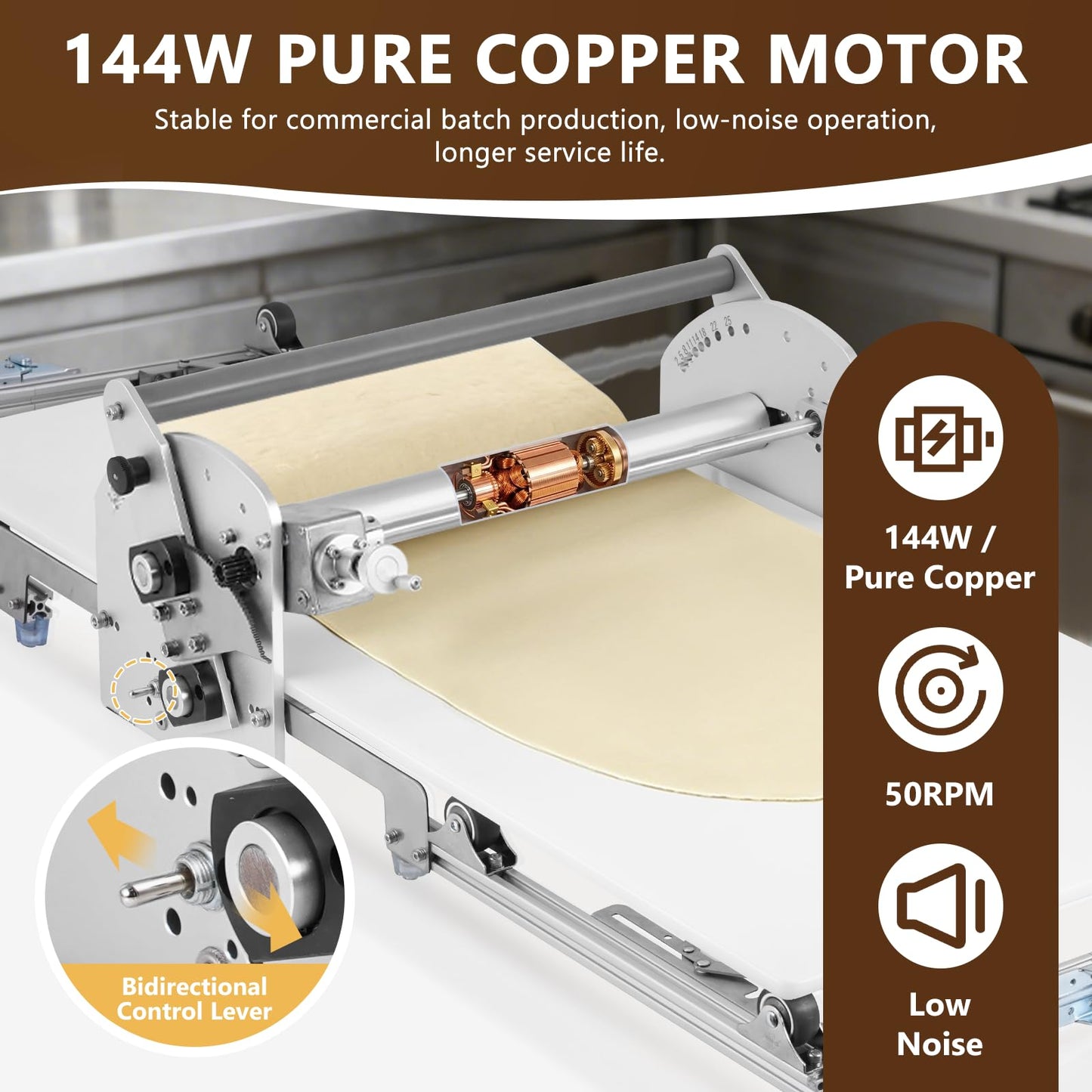 Electric Dough Sheeter Machine 17.7" Commercial Dough Rolling Machine Electric Dough Roller Machine Folding Dough Sheeter Reversible Control with 0-25MM Thickness Adjustment