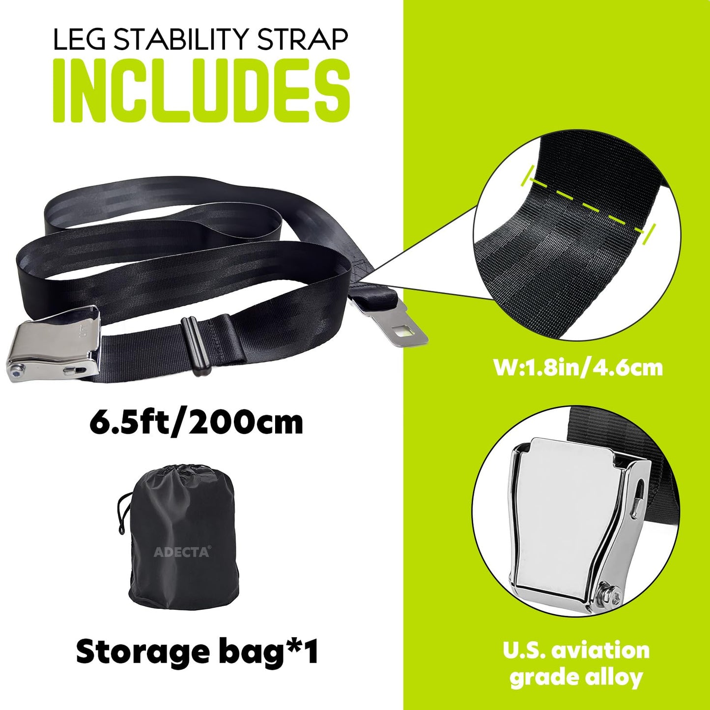 ADECTA Nordic Hamstring Curl Strap, 6.5FT Gym Seatbelt and Exercise Straps for Hamstring Stretch Strap & Mobilization Belt,Home Gym Women Men, Lifting Seatbelt Gym, Black