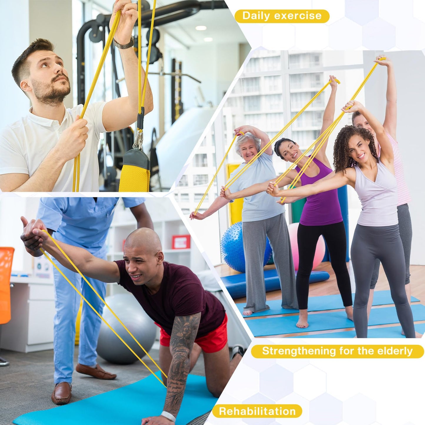 Wesnoy 1 Roll Resistance Tubes Exercise Tubing 50ft Exercise Bands Tubing for Therapy, Lower Pilates, Home Workouts, Rehab Core(Yellow,Beginner Level 2)