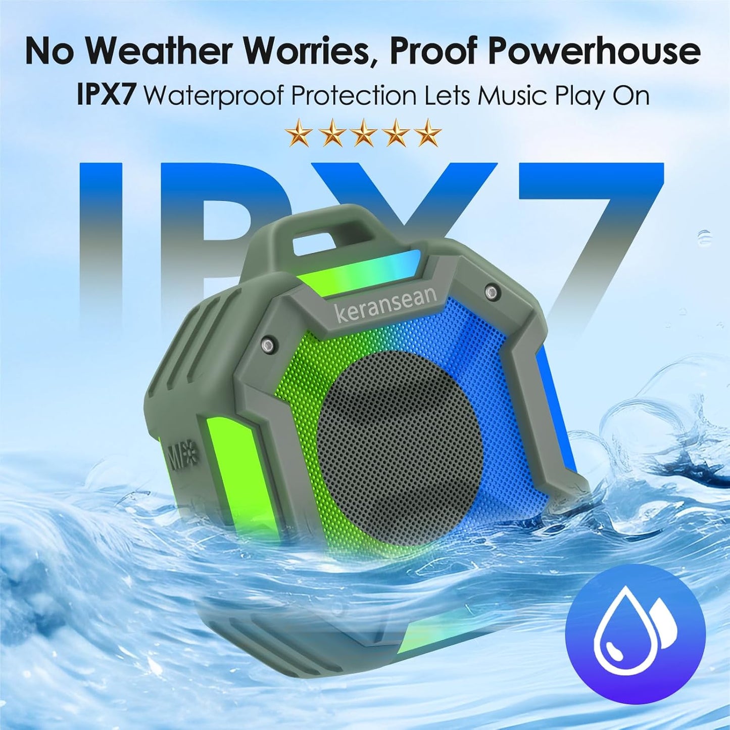 Keransean BT5.4, 24H Shower Bluetooth Speaker Waterproof, Portable Small Speaker, Outdoor Bluetooth Speakers Wireless