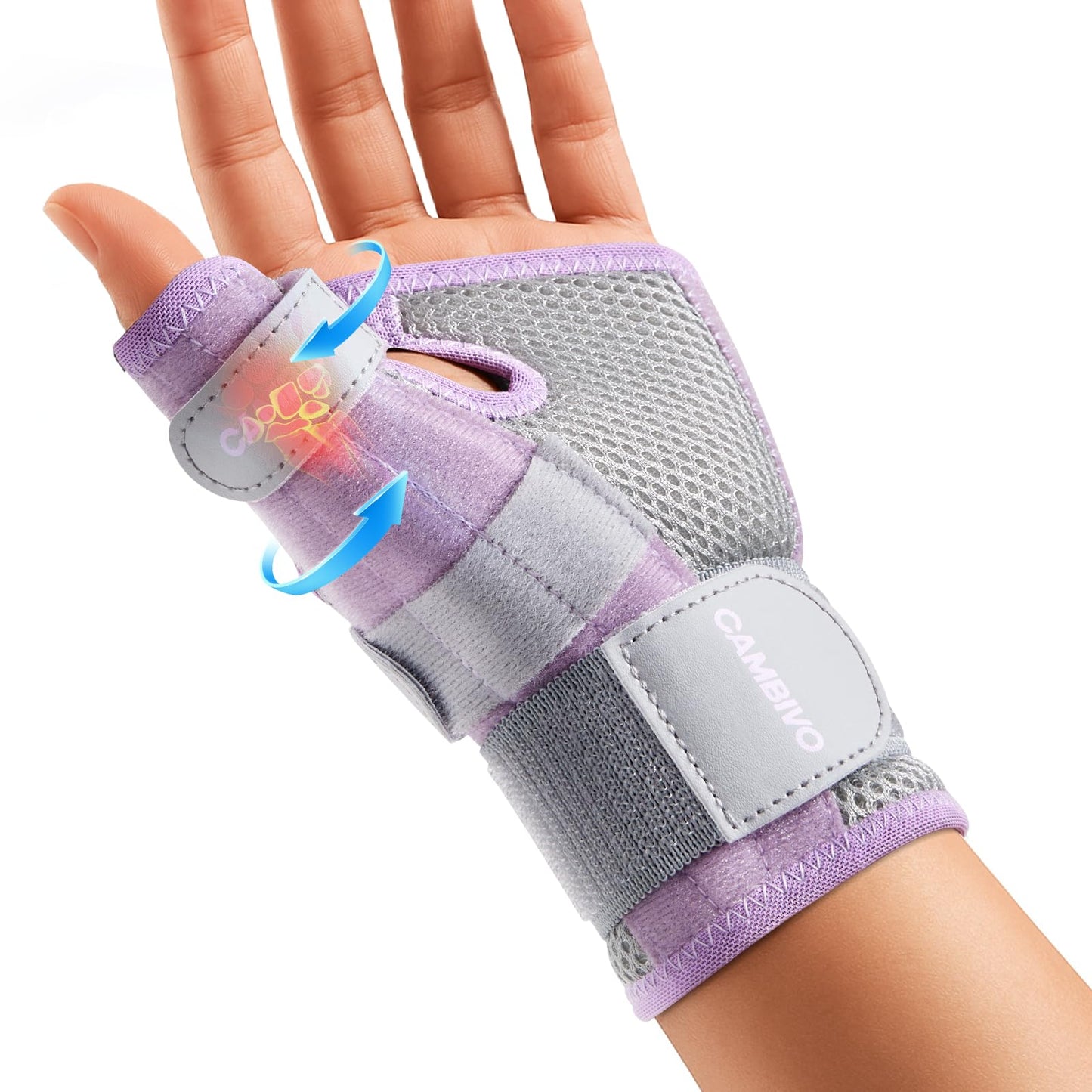 CAMBIVO Thumb Brace for CMC Joint Pain Relief, Arthritis, Tendinitis & De Quervain’s, Adjustable Thumb Spica Splint with Open-Palm Design for Typing & Daily Tasks, Breathable Reversible Stabilizer for Left/Right Hand