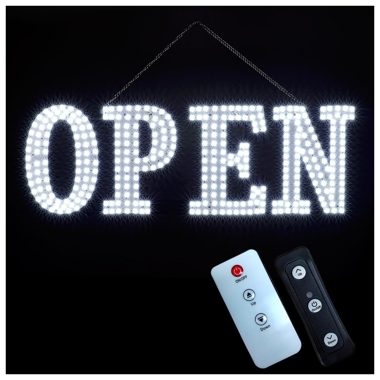48"x17" Super Large LED Open Signs for Business with Remote Controlled, 10 Levels Brightness Adjustable Unique Design Super Bright with Chain, High Visibility for Store Bar Retail Shops Salon Office
