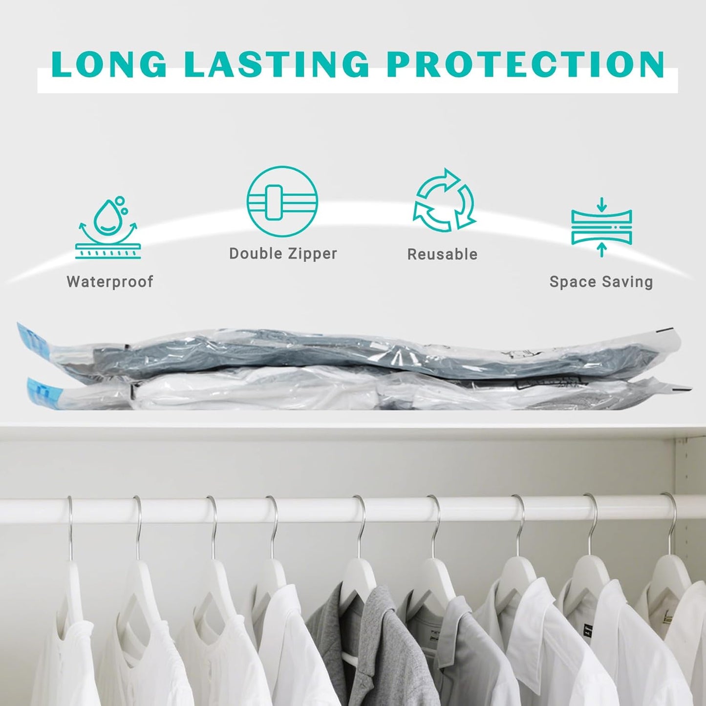 Skiennix Vacuum Seal Bags - 15 Pack Space Saver Storage for Clothing & Travel | Includes Hand Pump