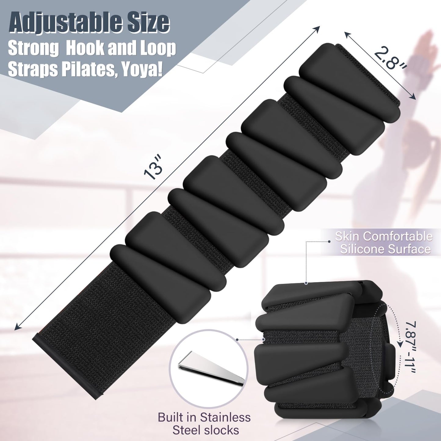 Vinsot Wrist Ankle Weights Set of 2, 4 Lbs, Adjustable Silicone Workout Weights for Women and Men, Wearable Leg Arm Weighted Bracelet for Home Workout Gym Yoga Pilates Swimming Cardio(Black)