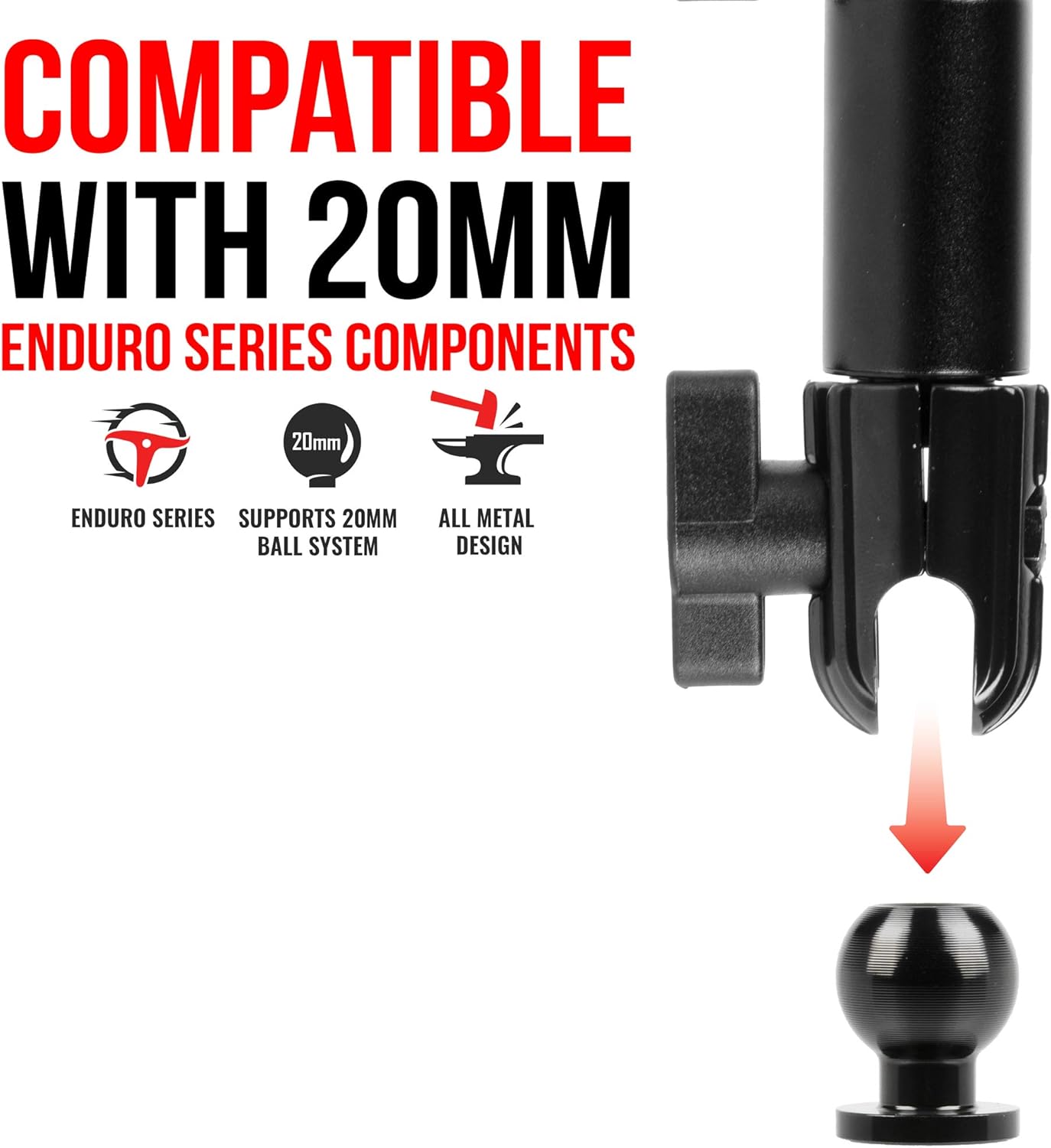 Tackform 20mm 1/4"-20 (6mm) 20 1" 25mm Aluminum Ball with Thru Hole | Enduro Series | NOT for Use with / / B-Sized Ball