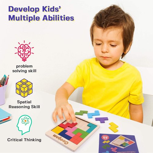 Coogam Wooden Puzzle | 3D Brain Teaser Game with 60 Challenges | Montessori STEM Toy for Kids & Adults