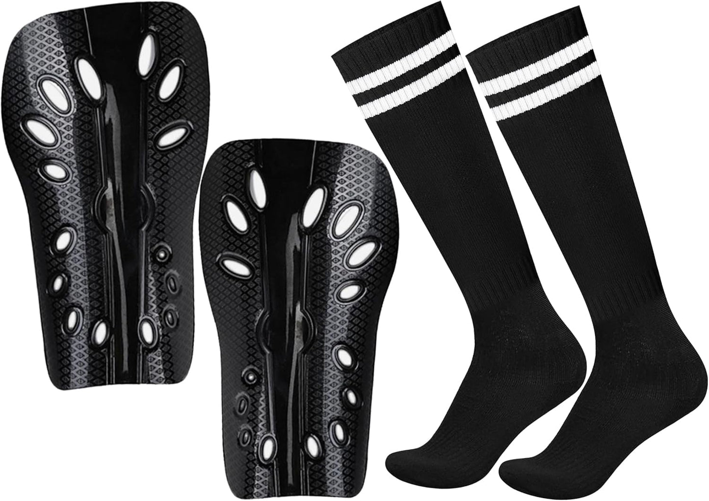 Adults Soccer Shin Guards and Socks Lightweight and Breathable Shin Guard Sleeves for Youth Football Player, Calf Protective Gear Shin Guards for Adults Football Games Equipment (Black)