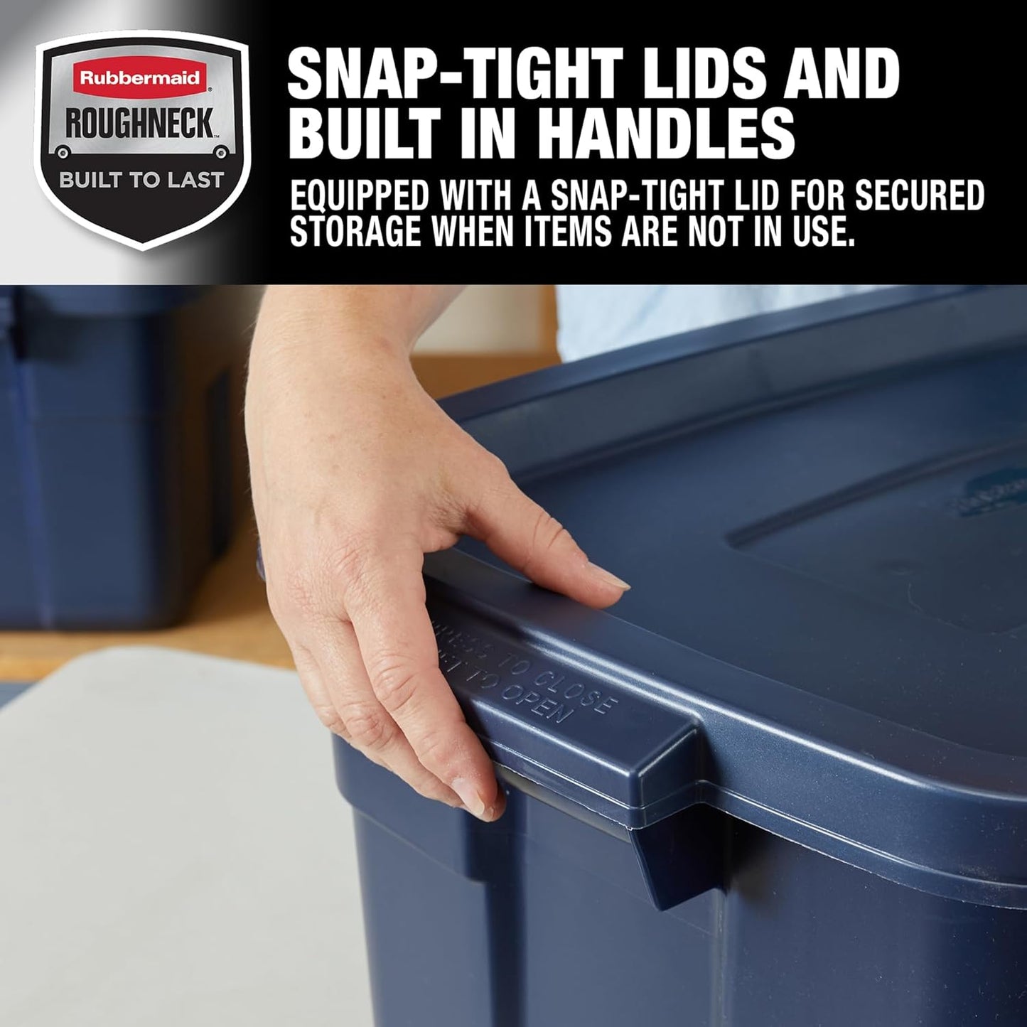 Rubbermaid Roughneck Tote - 14 Gallon Stackable Storage Bins with Lids & Handles | Dark Indigo Metallic, 6 Pack