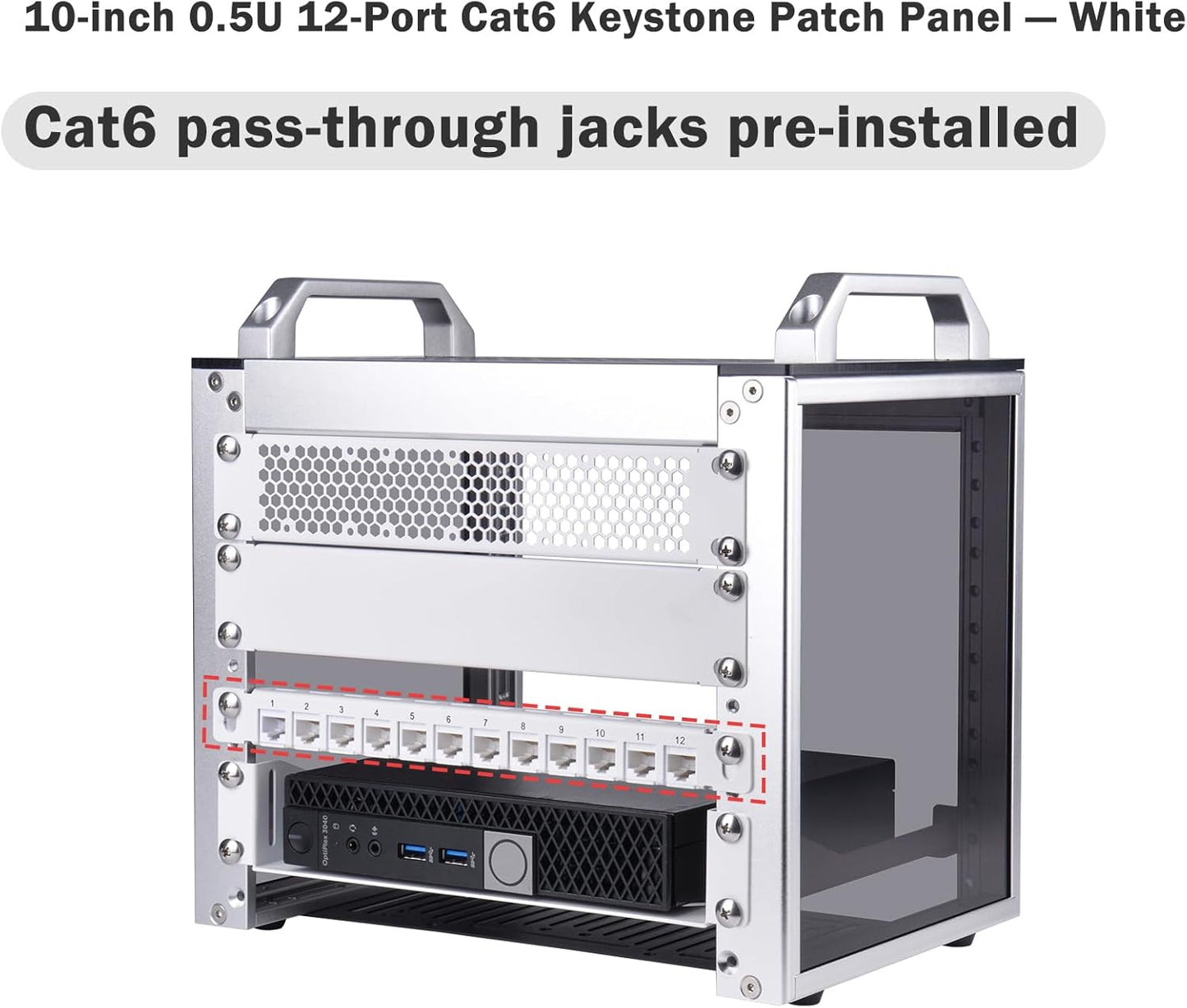 GeeekPi 12 10inch 0.5U CAT6 T1/T0/T2/T1 Plus/T0 /TL1 10 Inch Port Patch Panel, Network Patch Panel for DeskPi RackMate