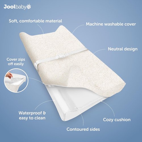 Jool Baby Serenity Soft Changing Pad - Washable Cover & Non-Slip Design | Fits Standard Tables (Wave Pattern, Off White)