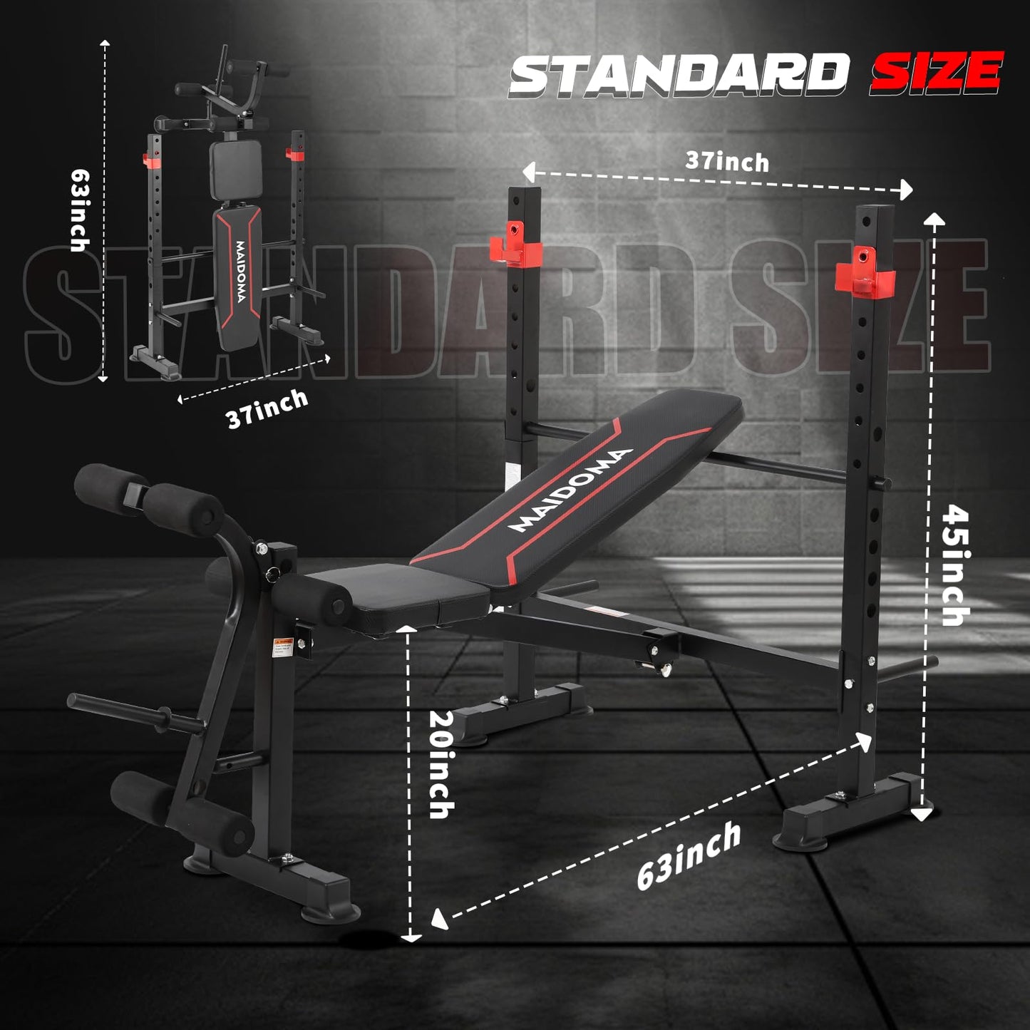 MAIDOMA 750LBS Standard Weight Bench Set with Leg Extension and Leg Curl, Adjustable Bench Press with Squat Rack, Foldable Flat Incline Decline Workout Bench Set for Home Gym.（US Stock）
