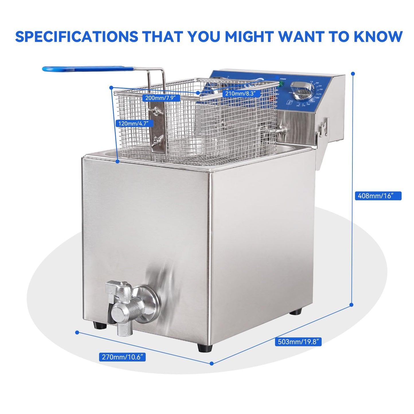 TOPKITCH 8.5Qt Electric Fryer with Oil Drain,30 Minutes Timer,Stretch forming oil tank,Lid and Solid Wire Mesh Basket,Medium Duty Commercial Electric Countertop Deep Fryers-120V,1800W