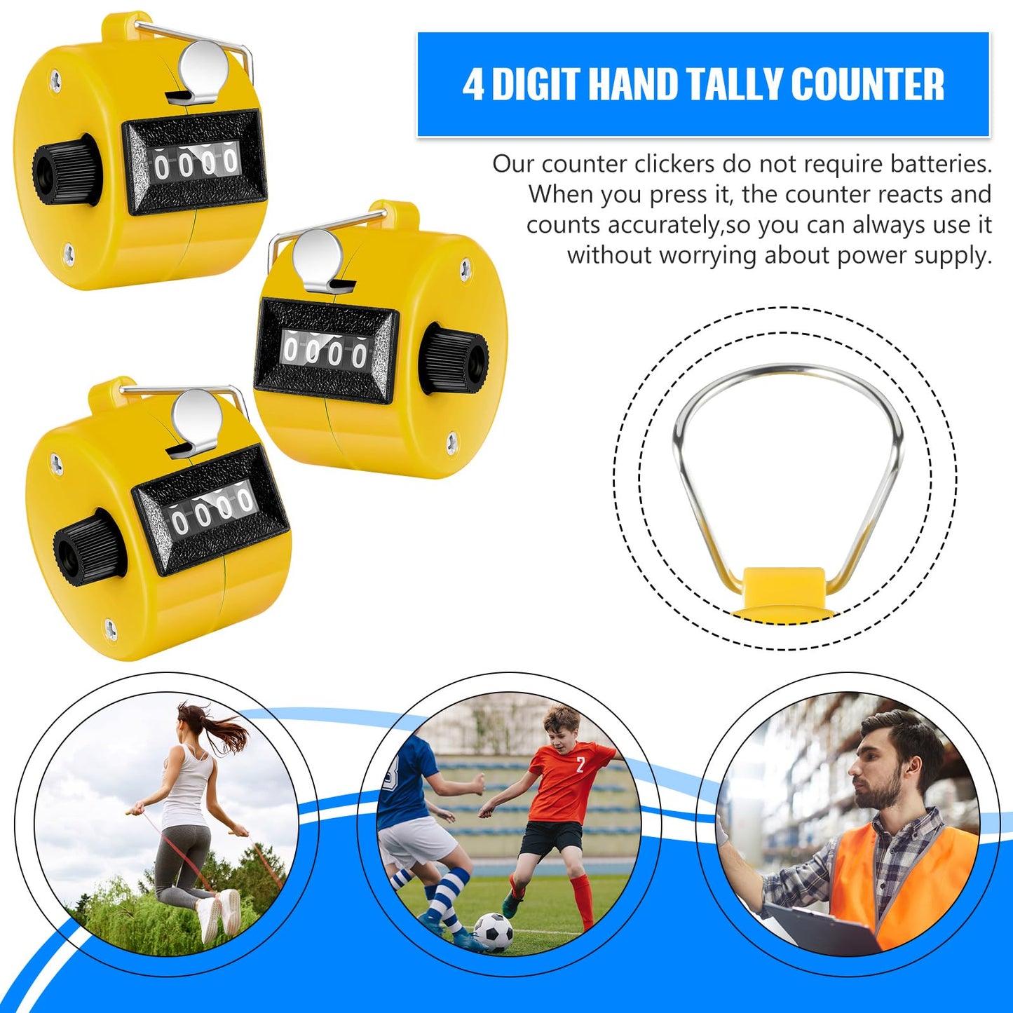 TOODOO 6 Pack Hand Tally Counter 4 Digit Mechanical Palm Clicker Plastic Hand Held Counter Clicker with Metal Finger Ring for School Golf Sports Events Office Stadium(Yellow)
