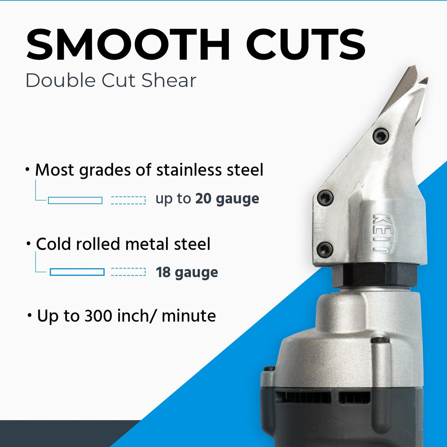 Kett KD-400 18-Gauge Double Cut Shear, 2500 RPM, A-2 steel blades, Metal Cutter Tool, Electric Shears, For Metal Fabricators, Automotive, HVAC