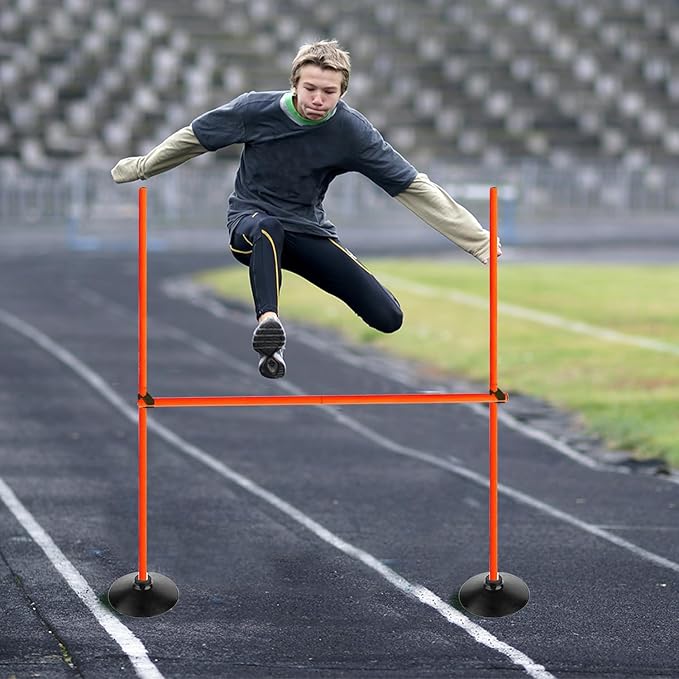 Orange Adjustable Height Agility Hurdle Set Multi-Function Soccer Trainning Pole Set Coaching Sticks with Rubber Base