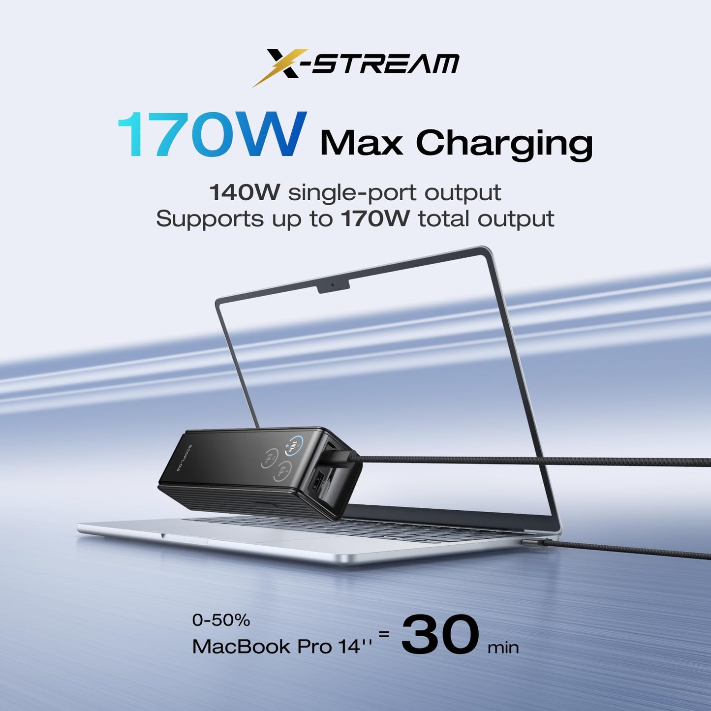 EF ECOFLOW Laptop Power Bank, 25,000mAh 170W Portable Charger with Dual 140W USB-C Ports, Smart Display, Flight-Approved for Travel, Fast Charging for iPhone 17/16 Series, MacBook, Samsung and More