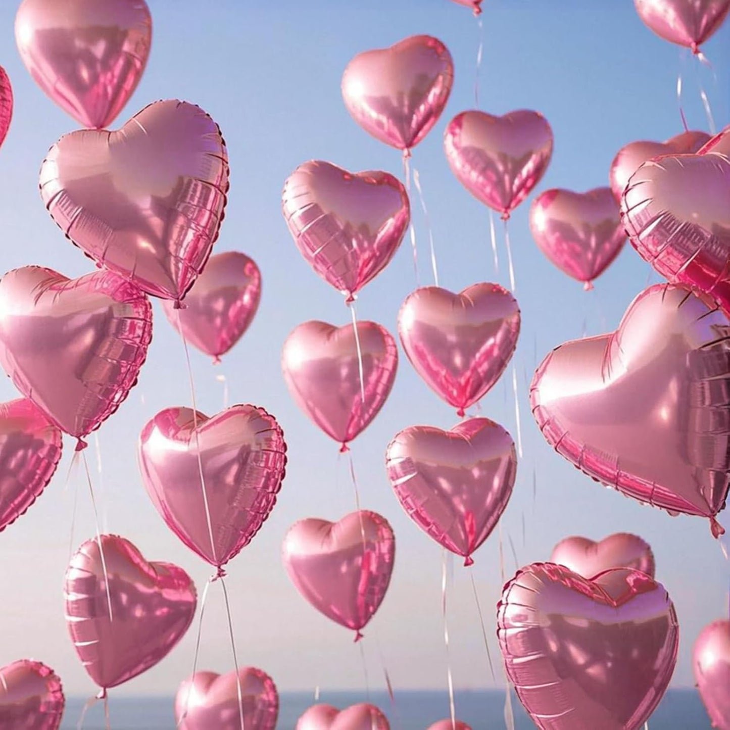 Skiennix Pink Heart Balloons - 19PCS 18-Inch & 10-Inch Mylar Foil Balloons for Weddings & Birthdays