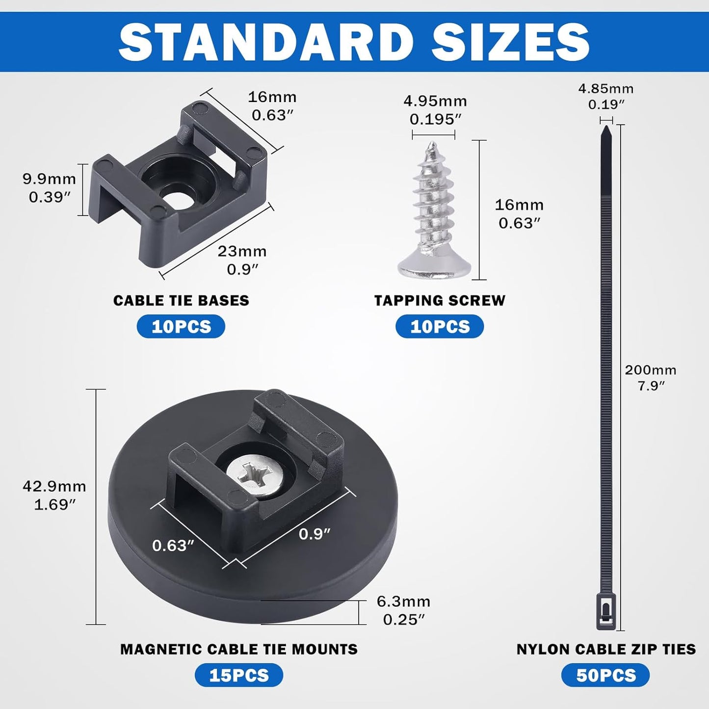 15 50 20 Organization(43mm 85 Magnetic Cable Zip Tie Mounts, Pcs Heavy Duty Magnet Wire Holder Automotive Multipurpose