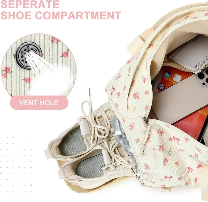 Duffle Bag for Gym Sports Women Girls Workout Travel Bag Weekender with Shoe Compartment and Wet Pocket