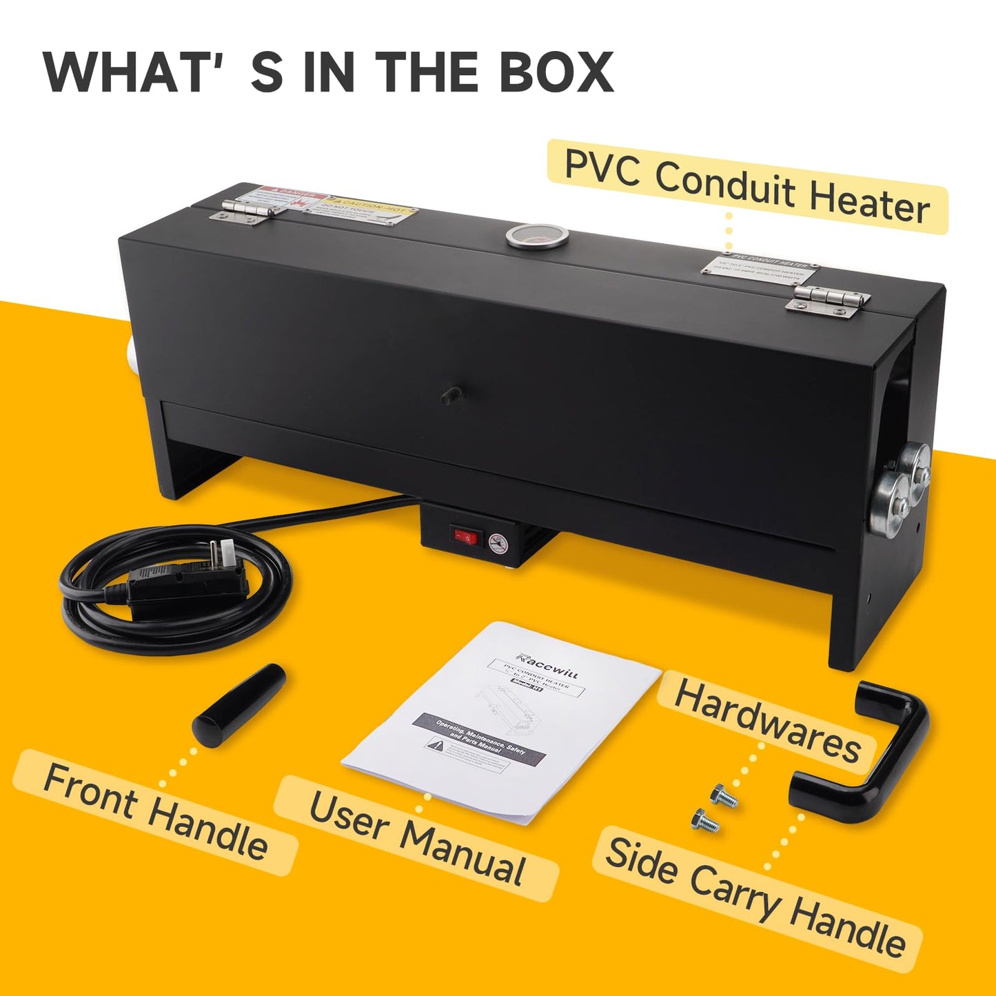 Racewill 1/2" to 2" PVC Conduit Bending Heater, Electric Heater Bender Tool for 24" Sections of PVC Pipe, 1700W, 120V, with Temperature Detector, Reflective Interior & Carrying Handle