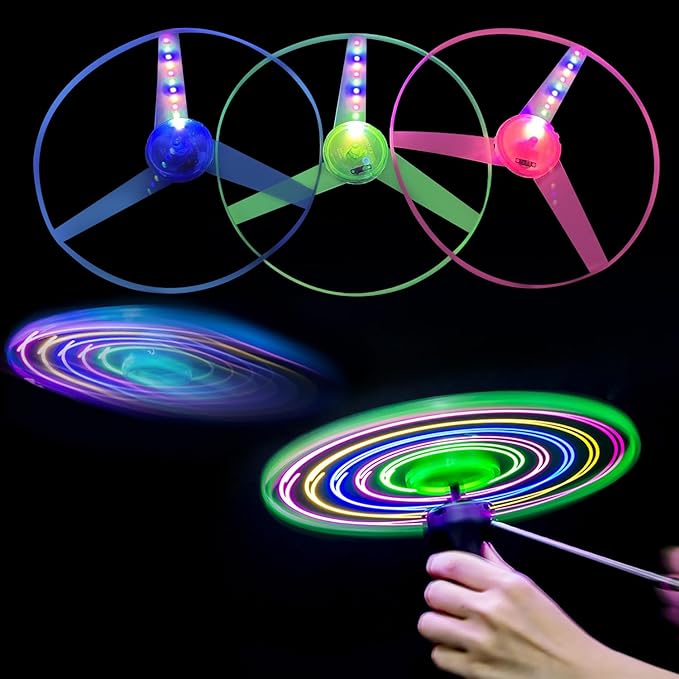 M.best 4 Sets LED Flying Set, Fun Flying Saucers Toys for Kids with Flashing Lights, Flying Toy Outdoor Toys Glow in The Dark Party Supplies Party Favors for Kids 4-8 8-12