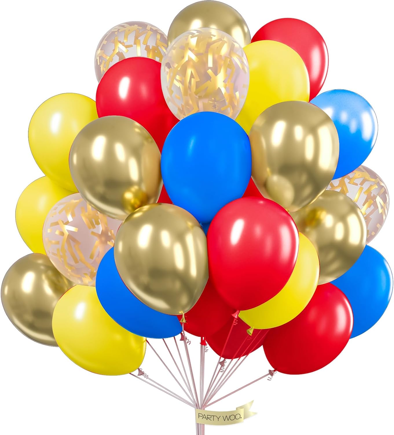 PartyWoo 12-Inch Latex Balloons - 100 Pcs Red, Yellow & Blue for Baby Showers, Graduations & More