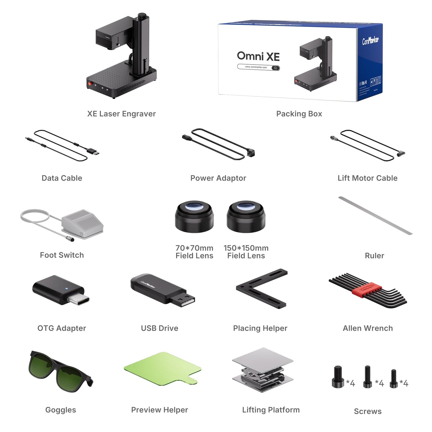 ComMarker XE 6W UV Engraving Machine, 3D Internal Engraving, Auto-Focus with LiDAR Ranging System, 10,000mm/s Engraving System, On-Site & Small-Batch Ready Engraving Machine (XE-Basic Bundle-6W)