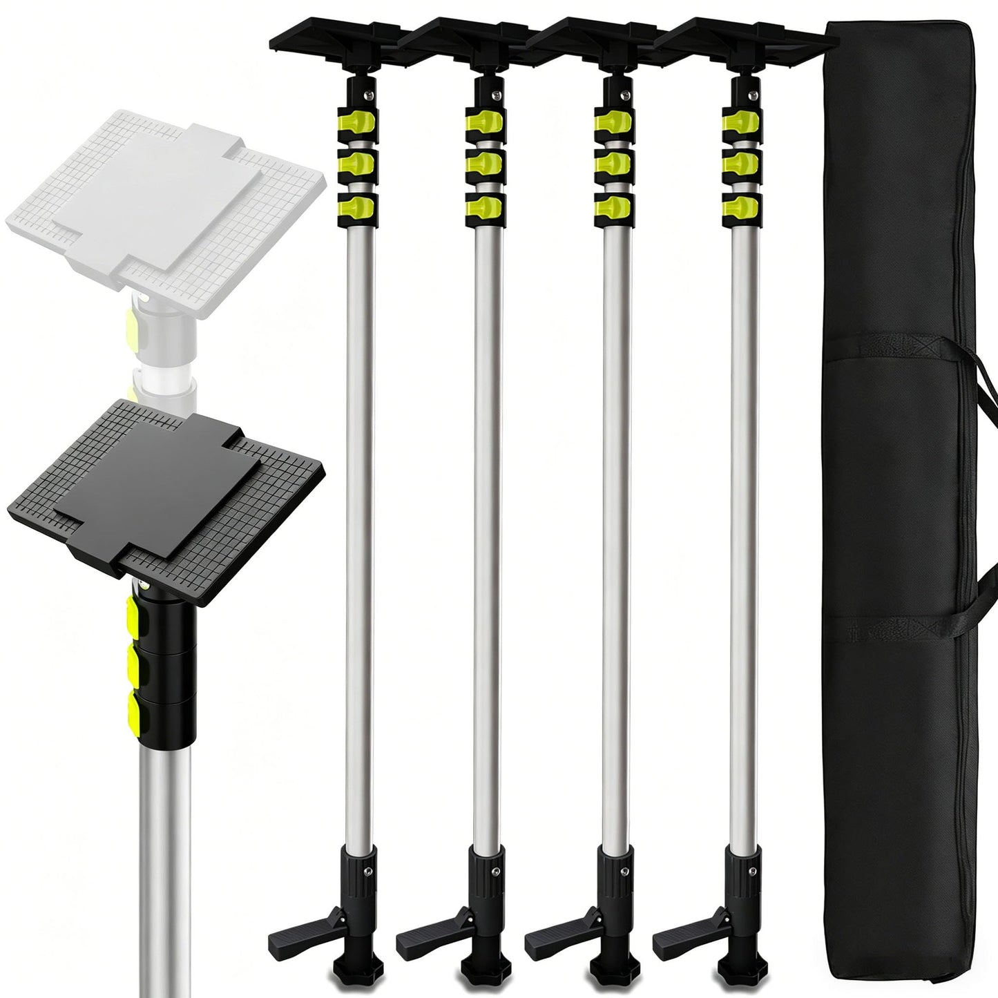 10FT Dust Barrier Poles, Foot-Pedal Spring-Release, 4-Pack Lightweight Aluminum Zipper Wall Telescoping Poles for Temporary Dust Barrier System, Construction & Home Renovation, with Carry Bag