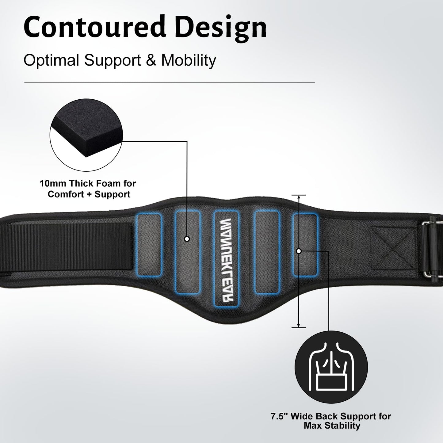 MANUEKLEAR Gym Weight Lifting Belt Weight Lifting Workout Weightlifting Powerlifting Belt for Men Women - 7.5inch - Bodybuilding Fitness Back Support for Cross Training, Squats, Lunges