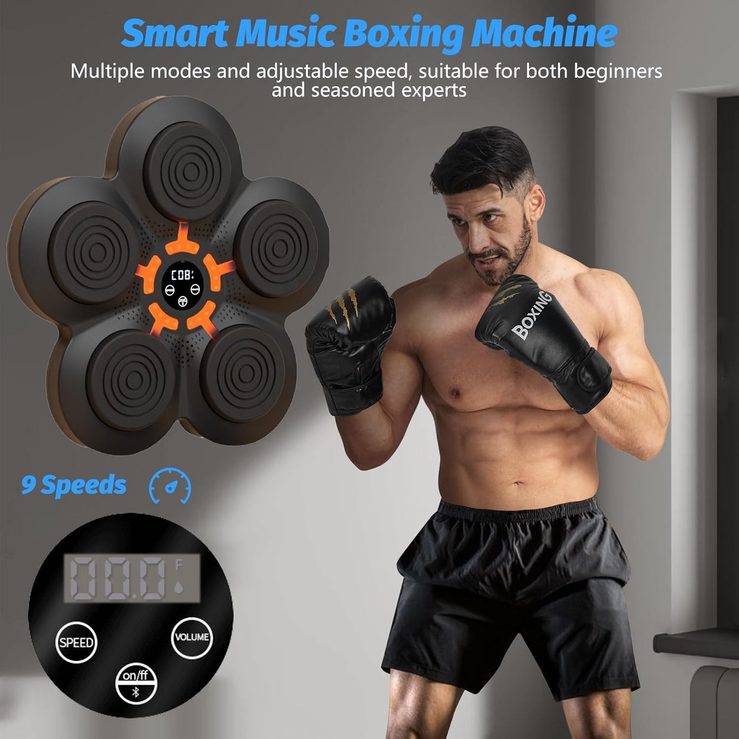 Music Boxing Machine with Boxing Gloves, Smart Boxing Training Machine for Adults, Wall Target Punching Workout for Kids, Reflex Training Suitable for Home Office Gym, Fun Fitness Equipment, Black
