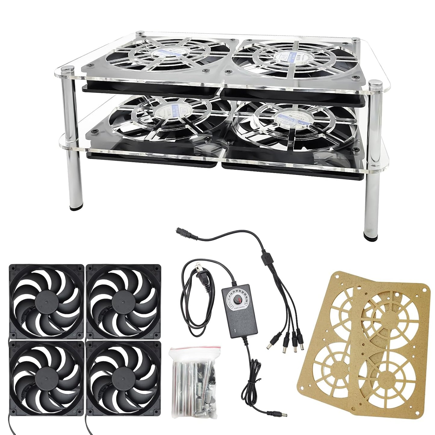 LYML.E1 4x120mm Computer Fan with Ac Plug,with Variable Speed Controller,Dual-Layer Heat Dissipation with Acrylic