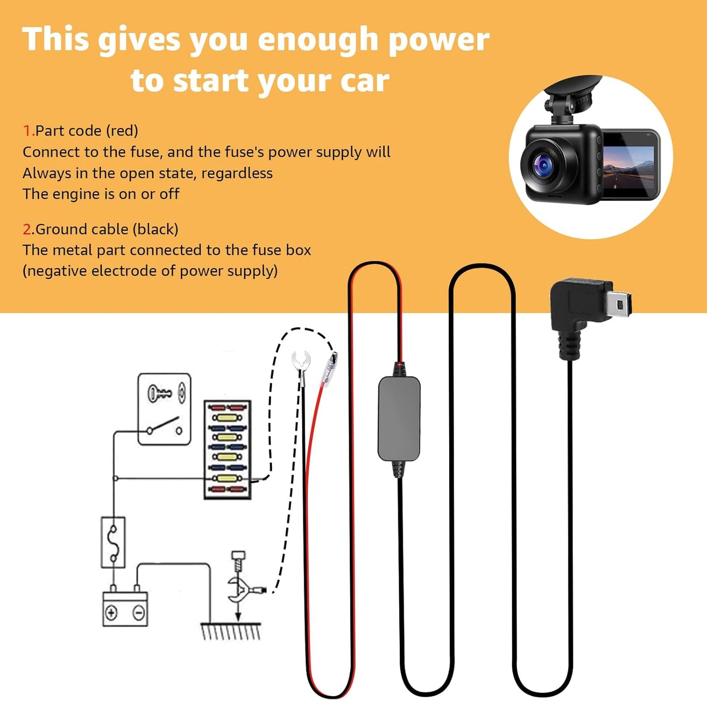 MONDGE 3-in-1 12V-24V 5V 13FT Hard Wire Kit USB-C & Micro/Mini USB Hardwire Kit for Dash Cams to Car Dash Camera Power