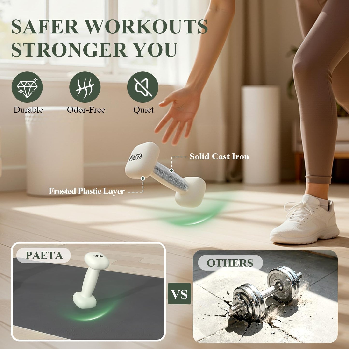 PAETA Neoprene Dumbbell, Hand Weights with Curved Grip for Women, Anti-Slip, Anti-Roll, Square Dumbbells for Full-Body Workout, Strength Training | 32LB Set with Rack