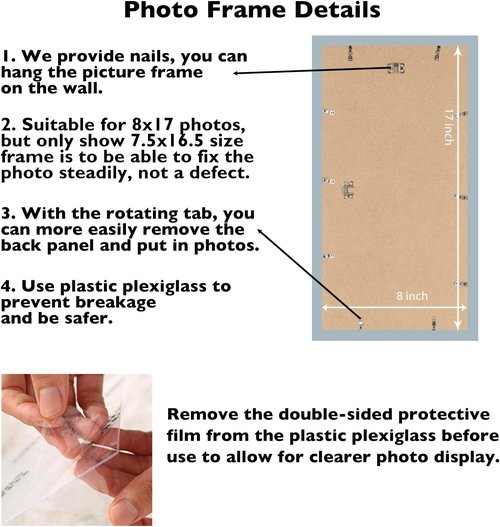 JCJMY 8x17 Rustic Brown Picture Frame - Versatile Wall Hanging for Horizontal & Vertical Photos