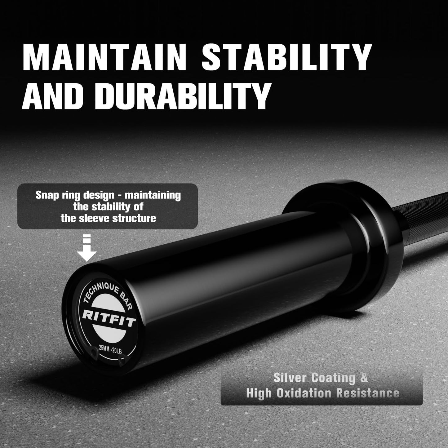 RITFIT Olympic Barbell 4ft/6ft - 2 Inch Weight Bar for Strength Training, Weightlifting, Squat, Deadlift, Bench Press, Curl, Overhead Press - 350lbs/500lbs Capacity 4FT Black with Collar