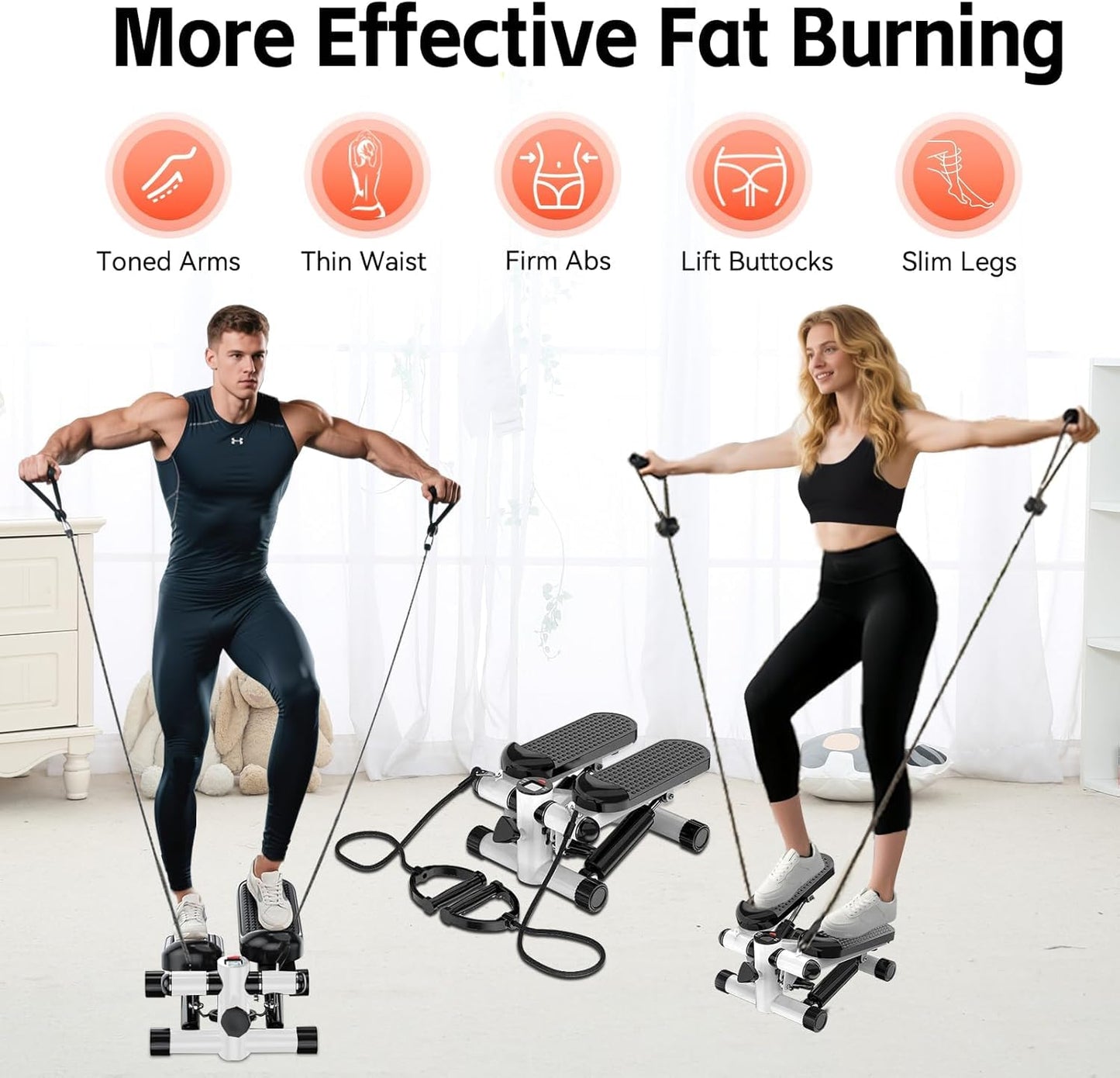 Steppers for Exercise at Home, Mini Stepper with Resistance Bands, Hydraulic Fitness Stepper with LCD Monitor, 360LBS Weight Capacity Portable Stair Stepper for Small Spaces