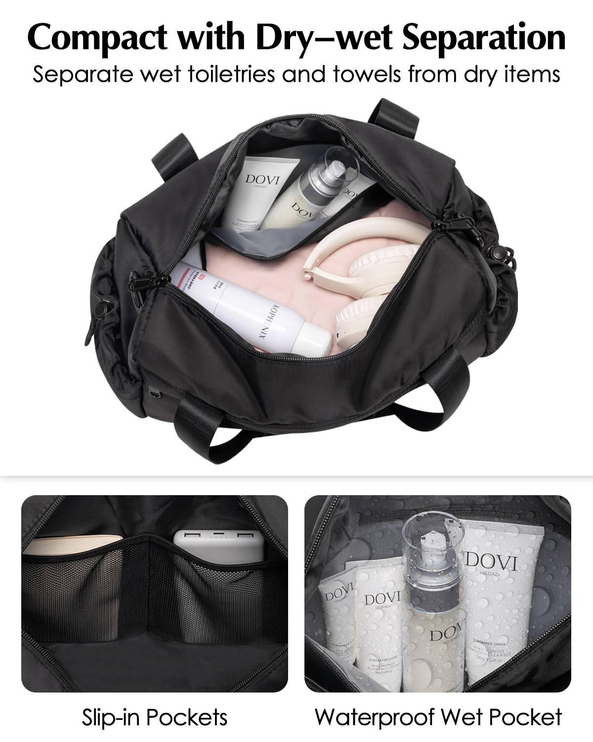 Small Gym Bag, Mini Gym Bag for Women with Yoga Mat Holder and Wet Compartment, Cute Small Yoga Mat Bag with Water Bottle Pocket for Workout Dance, Black