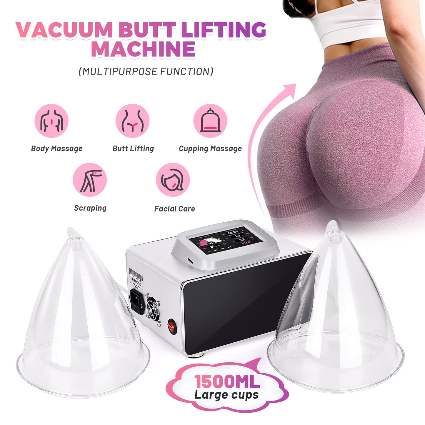 Meifuly Vacuum Therapy Machine with 1500ML Large Cups, Vacuum Cupping Machine, Vacuum Cupping Therapy Sets with 24 Vacuum Cups and 3 Pumps, 0-60 cmHg