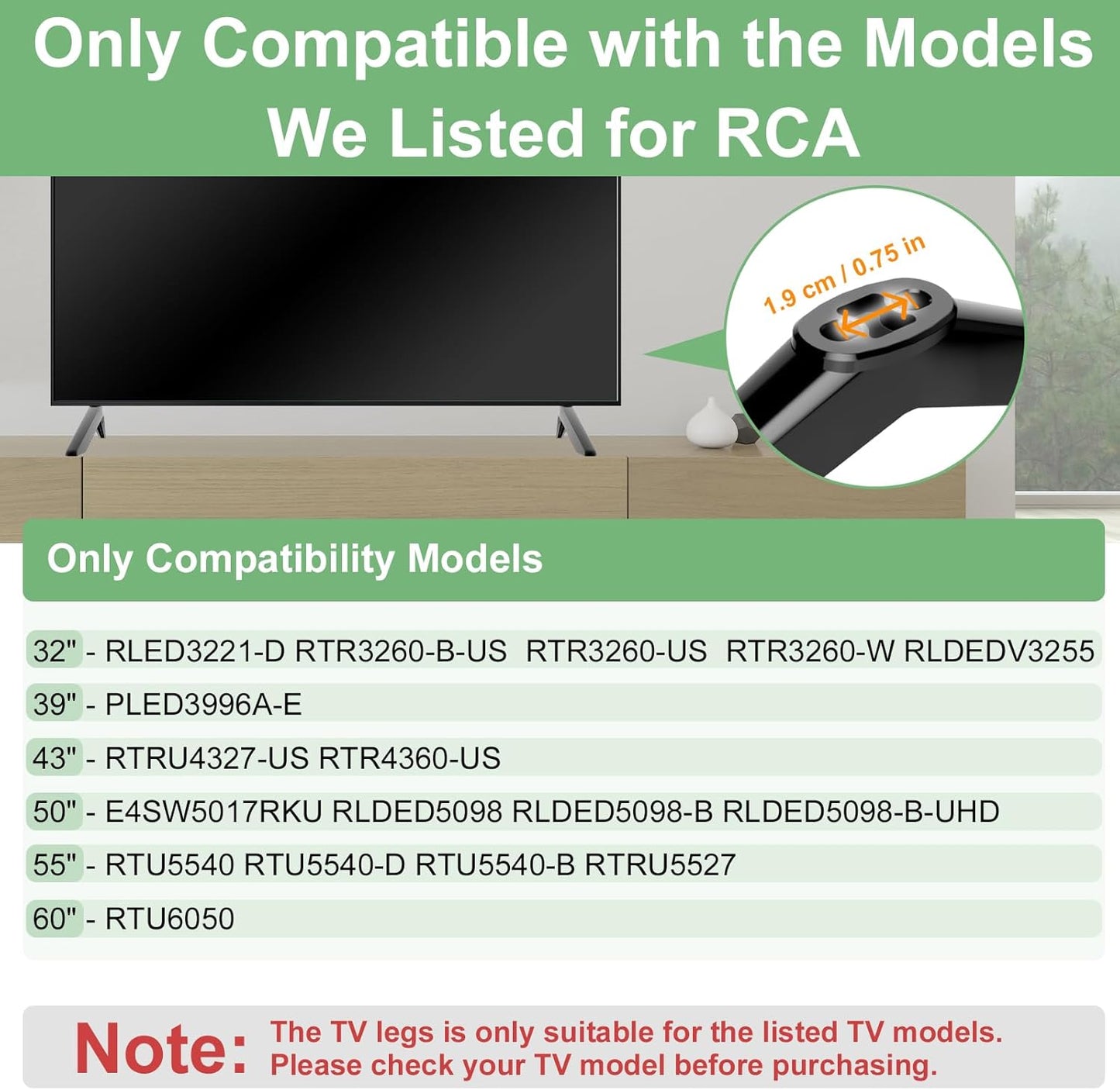 Varghesyla RTU5540, RTU5540-D, RTU5540-B, RLDED5098-B, RLED3221-D, RTR4360-US, PLED3996A-E RCA TV Stand Legs