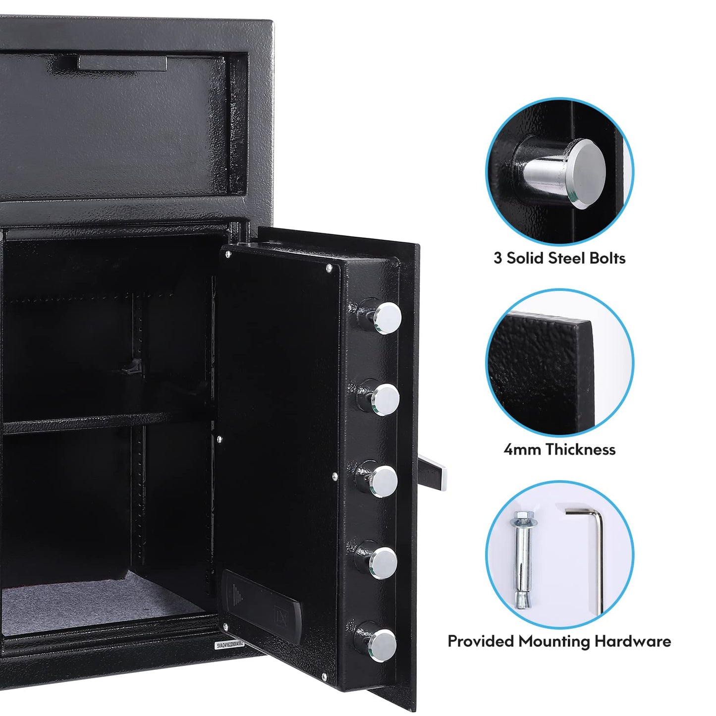 Fireproof Depository Safe with Drop Slot, Electronic Anti-Theft Drop Safe for Business with Programmable Numeric Keypad Lock and Spare Keys, Cash Drop Safe Box for Office Home Retail Store